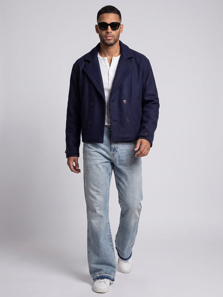 Navy Woollen Cropped Trench Blazer Blazer Fugazee 