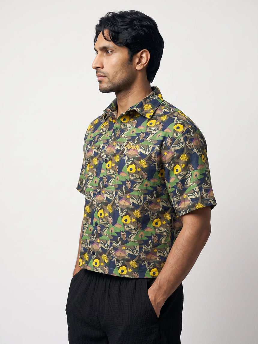 Abstract Floral Graphic Cropped Shirt Shirts Fugazee 