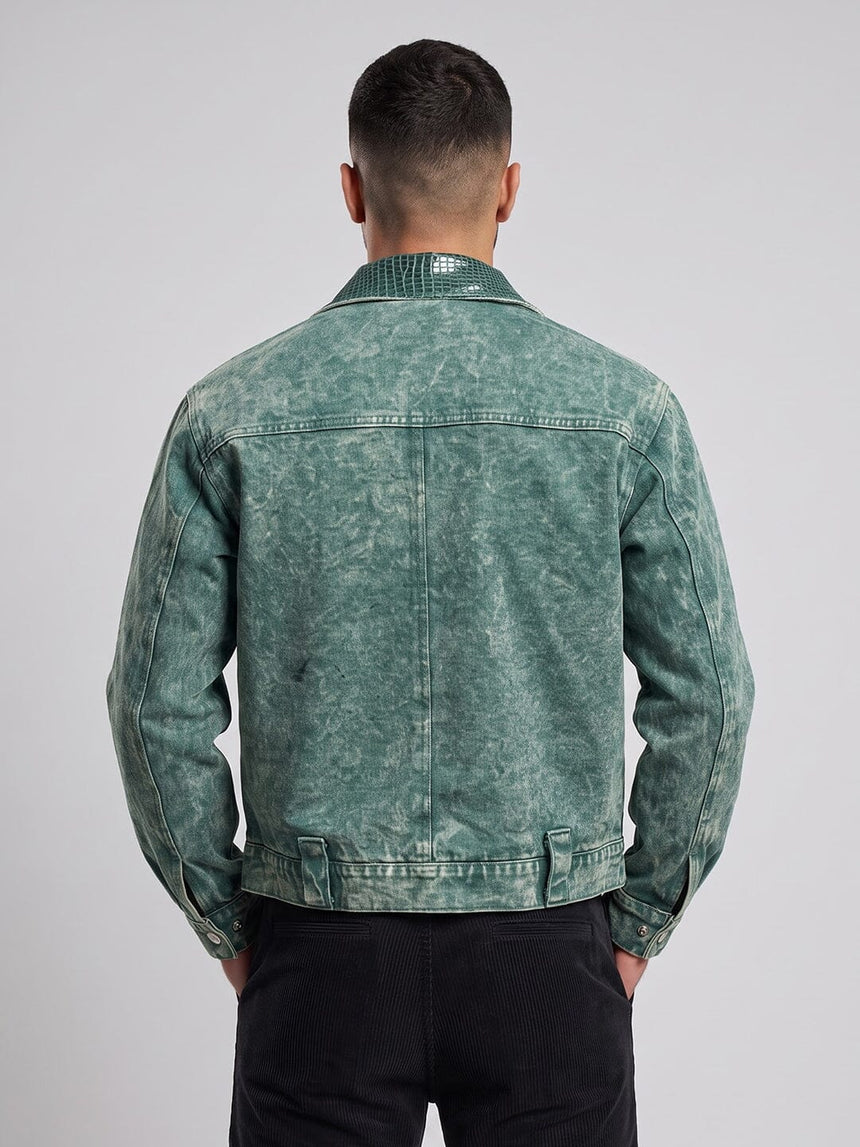 Green Grunge Fireman Clasp Denim Jacket Jackets Fugazee 