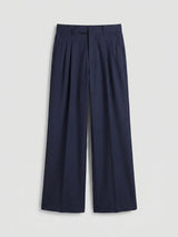 Navy Wide Leg Pleated Trousers Trousers Fugazee 