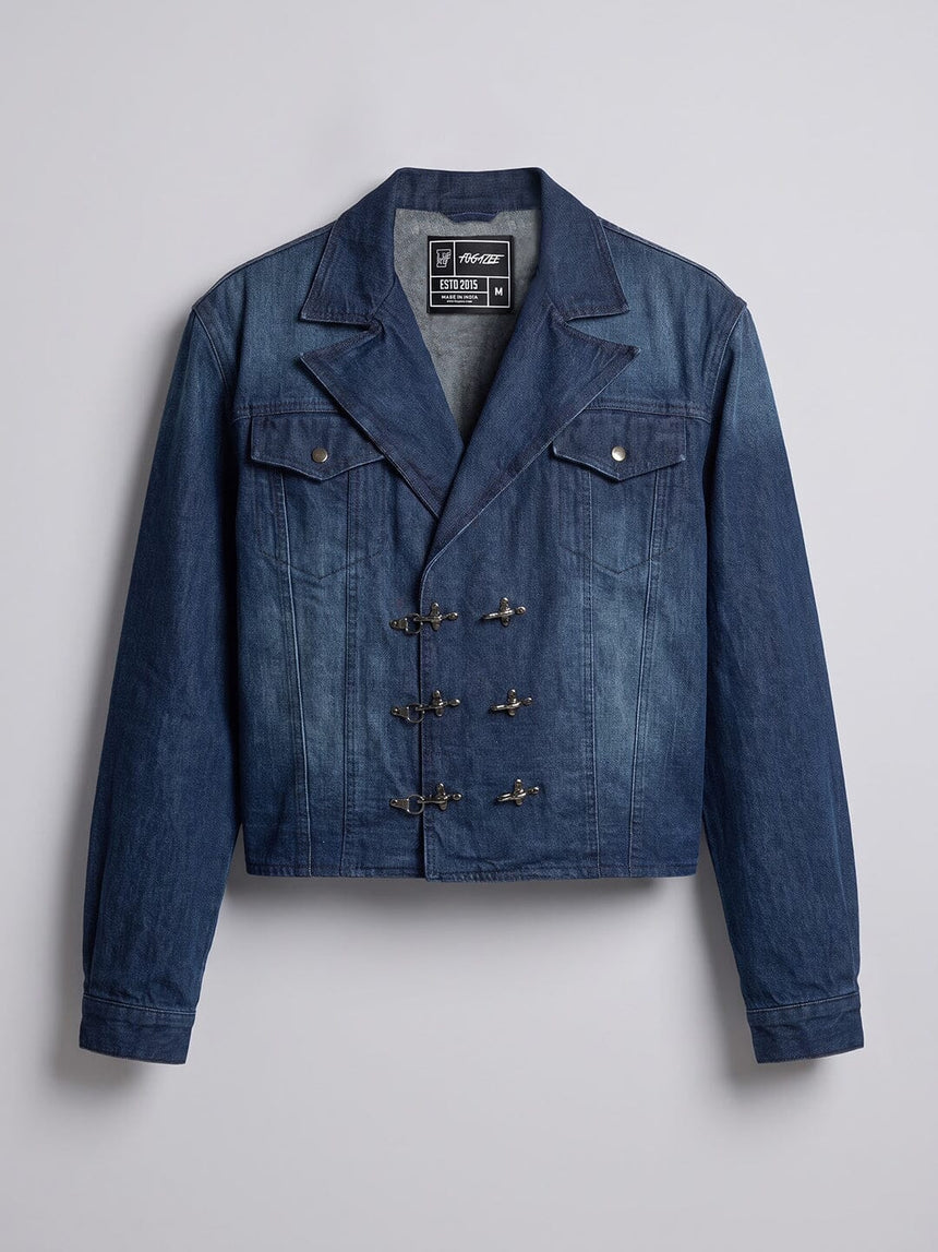 Indigo Blazer Style Cropped Clasped Jacket Jackets Fugazee 