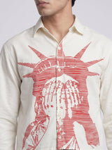 White Corduroy Graphic Cropped Shirt Shirts Fugazee 