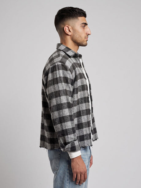Grey & Black Raw Edge Boxy Shirt Shirts Fugazee 