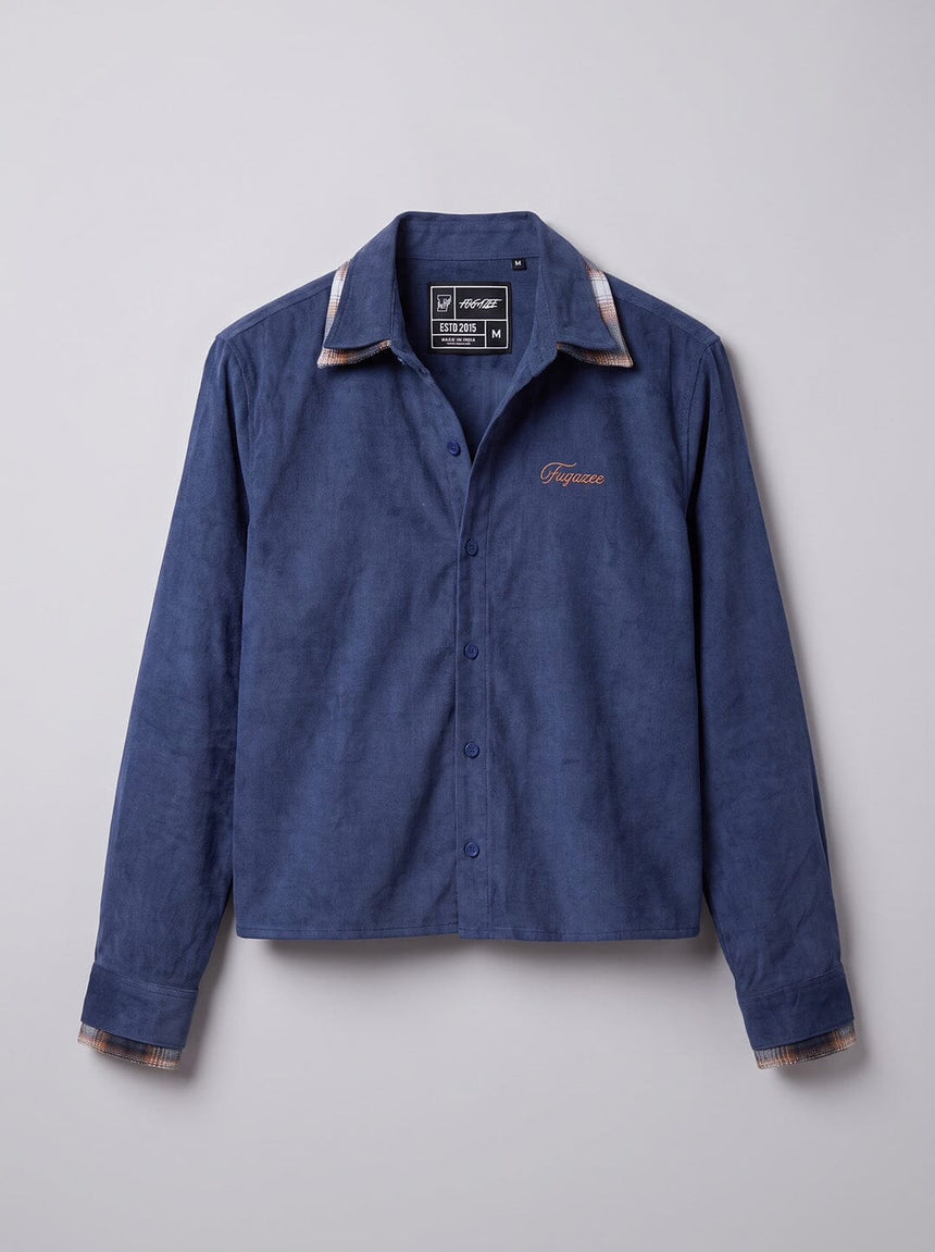 Nautical Blue Corduroy Double Collared Cropped Shirt Shirts Fugazee 