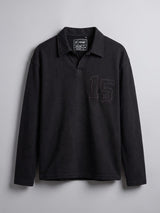 Black Textured Applique Longsleeves Polo Tshirt T-Shirts Fugazee 