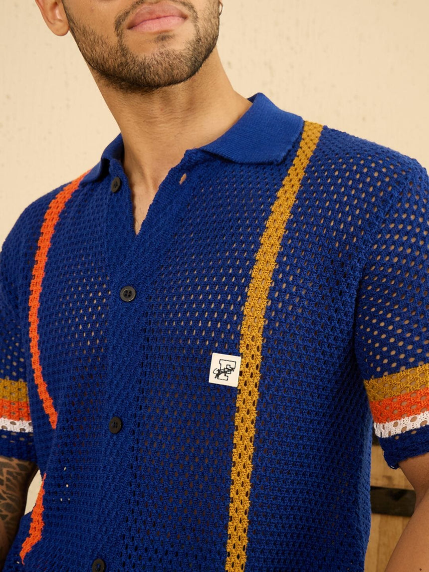 Royal Blue Striped Crochet Shirt Shirts Fugazee 
