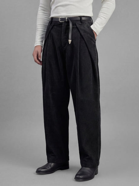 Black Corduroy Pleated Trousers Trousers Fugazee 