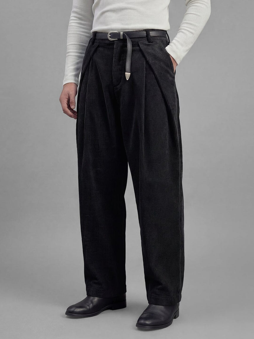 Black Corduroy Pleated Trousers Trousers Fugazee 