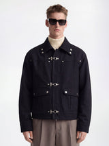 Black Cotton Twill Fireman Clasp Jacket Jackets Fugazee 