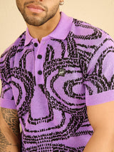 Purple Abstract Knitted Polo Tshirt T-shirts Fugazee 