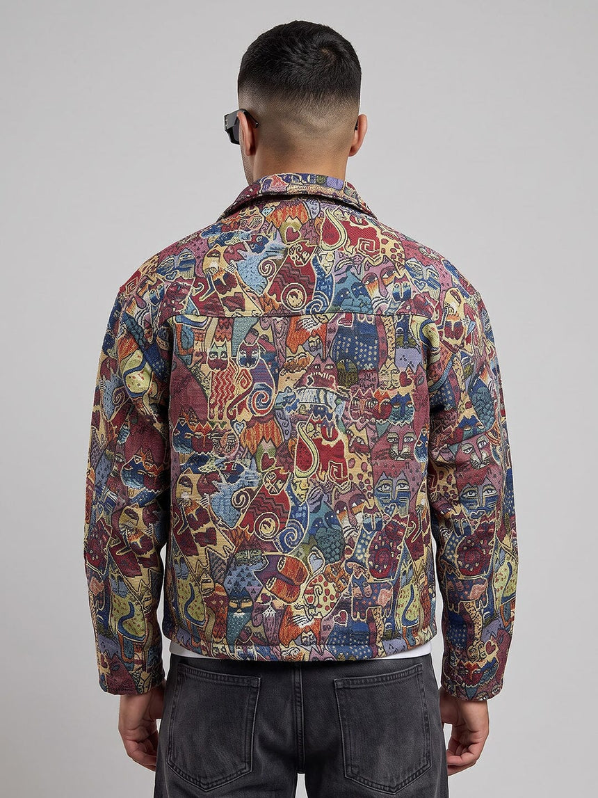 Abstract Tapestry Cropped Harrington Jacket Jackets Fugazee 