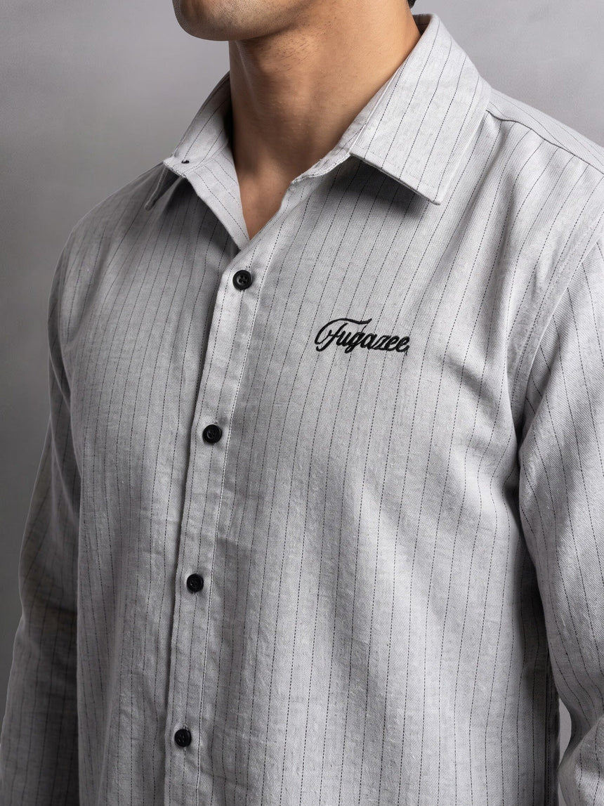 Grey Striped Cropped Full Sleeves Shirt Shirts Fugazee 