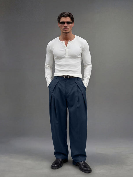 Navy Pleated Korean Trousers Trousers Fugazee 