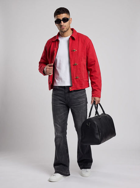 Red Washed Denim Fireman Clasp Jacket Jackets Fugazee 