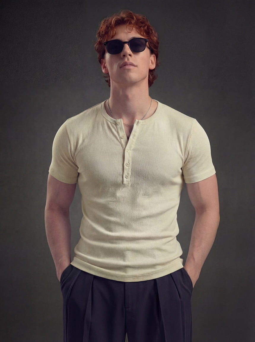 Sage Ribbed Henley Short Sleeves Tshirt T-Shirts Fugazee 