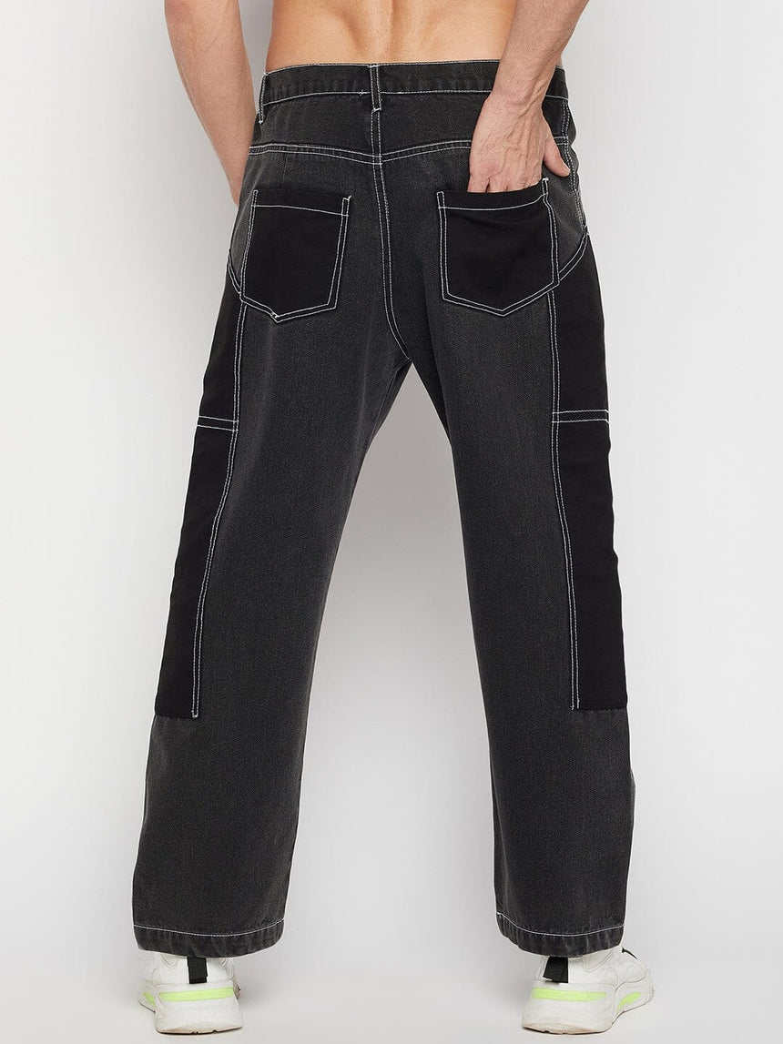 Grey Contrast Stitched Double Panel Jeans Jeans Fugazee 