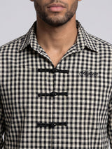 Black Checkered Frog Knot Buttoned Cropped Shirt Shirts Fugazee 