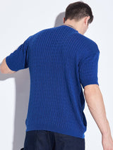 Royal Blue Short Sleeve Knitted Sweater Sweaters Fugazee 