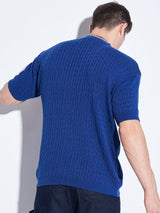 Royal Blue Short Sleeve Knitted Sweater