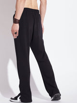 Black Textured Relaxed Fit Boot-Cut Pant Trackpants Fugazee 