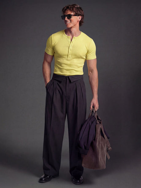 Lemon Ribbed Henley Short Sleeves Tshirt T-Shirts Fugazee 