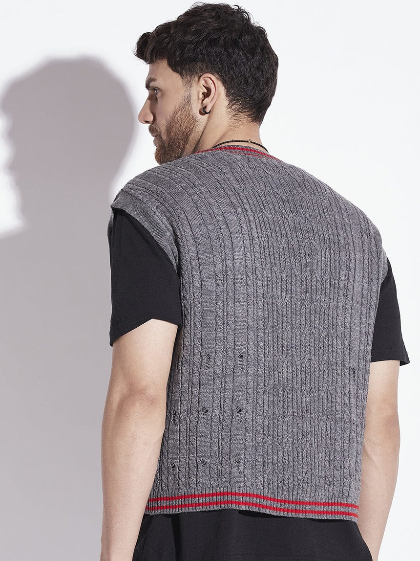 Charcoal Knitted Sleeveless Sweater, Buy Mens Sweaters