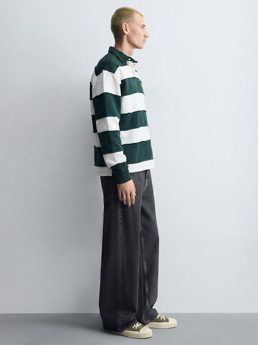 Bottle Green And White Monogram Rugby Sweatshirt Sweatshirts Fugazee 