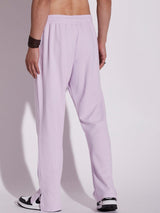 Lavender Textured Relaxed Fit Boot-Cut Pant Trackpants Fugazee 