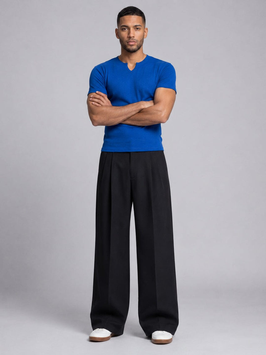 Royal Blue Notch Neck Ribbed Tshirt T-Shirts Fugazee 
