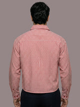 Red Checkered Chinese Frog Buttoned Cropped Shirt Shirts Fugazee 