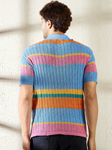Sky Striped Cable Knit Polo Tshirt T-Shirts Fugazee 