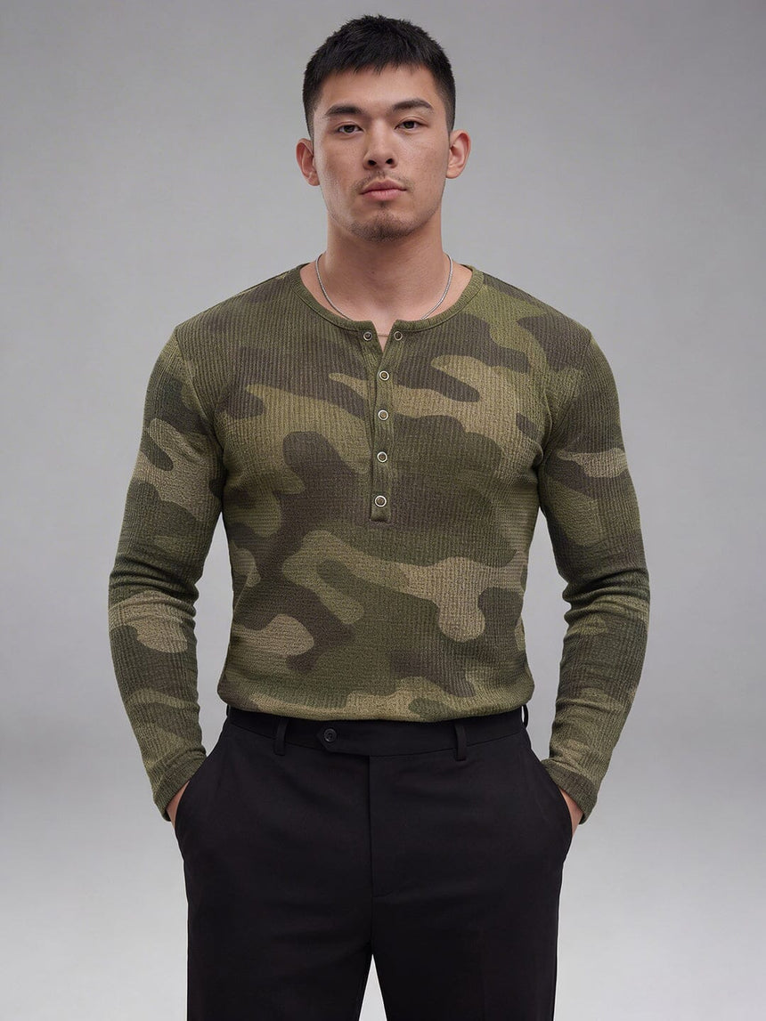 Camo Waffle Henley Longsleeves Tshirt T-Shirts Fugazee 