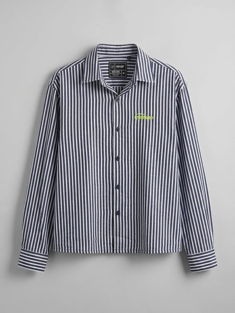 Navy Striped Seersucker Cropped Shirt Shirts Fugazee 