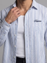 Airy Blue Seersucker Striped Cropped Shirt Shirts Fugazee 
