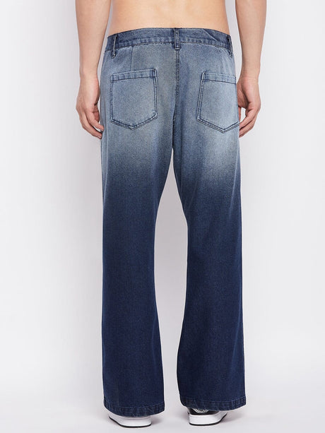 Blue Ombre Washed Flared Denim Jeans Fugazee 