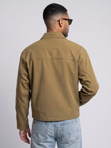 Tan Croc Textured Fireman Clasp Harrington Jacket Jackets Fugazee 