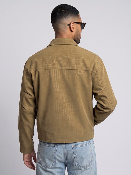 Tan Croc Textured Fireman Clasp Harrington Jacket Jackets Fugazee 