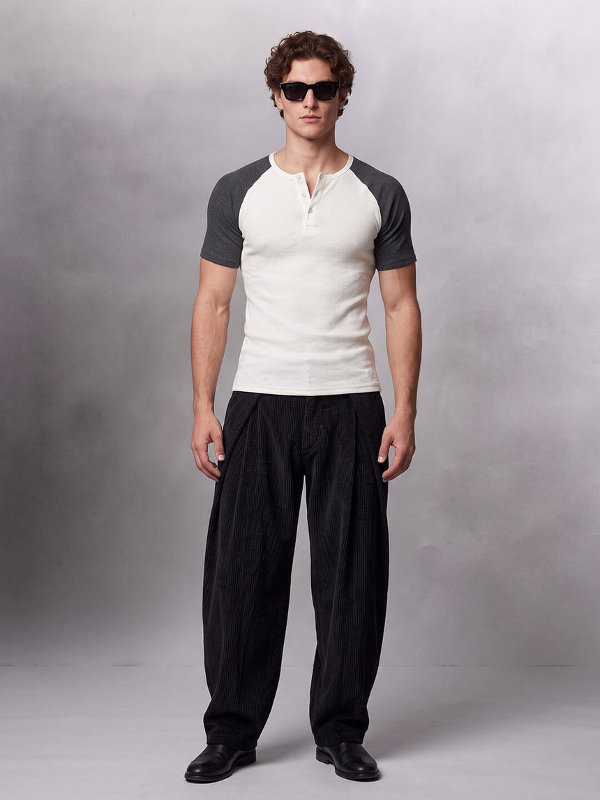 Ecru and Charcoal Raglan Ribbed Henley Tshirt T-Shirts Fugazee 