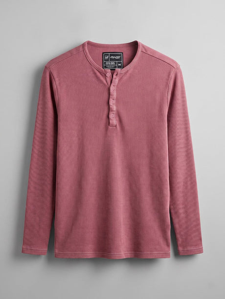 Crimson Acid Washed Ribbed Longsleeve Henley Tshirt T-Shirts Fugazee 