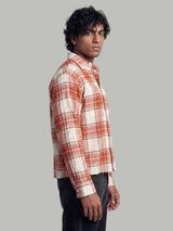 Rust Crushed Checkered Raw Edge Cropped Shirt