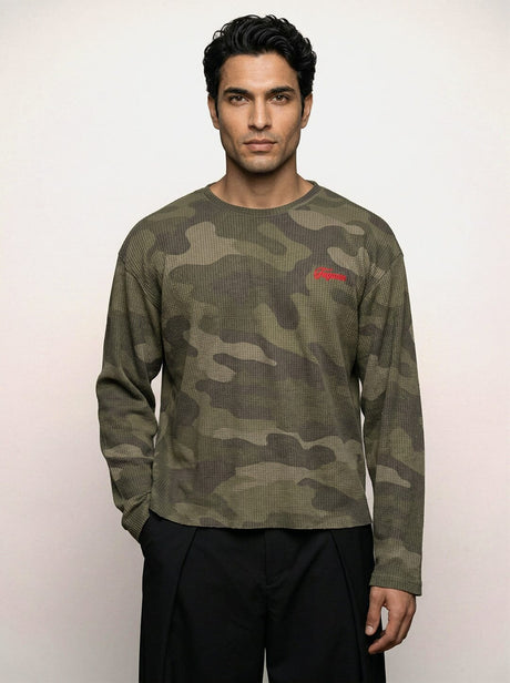 Camo Waffle Cropped Longsleeve Tshirt T-Shirts Fugazee 