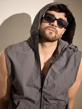 Dark Grey Nylon Sleeveless Windbreaker Jacket Jackets Fugazee 