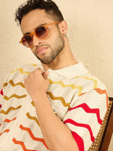 Ecru Wavy Stripes Crochet Shirt Shirts Fugazee 