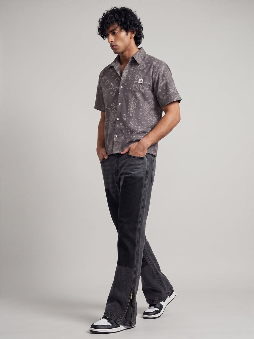 Grey Paisley Cropped Shirt Shirts Fugazee 