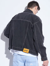 Black Wavy Panel Denim Jacket Jackets Fugazee 