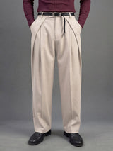 Cream Korean Pleated Trousers Trousers Fugazee 