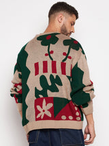 Beige Abstract Oversized Cardigan Sweaters Fugazee 