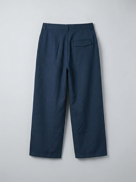 Navy Double Waisted Pleated Trousers Trousers Fugazee 
