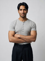 Light Grey Henley Short Sleeve Tshirt T-Shirts Fugazee 