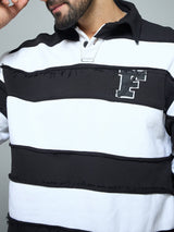 Black & White Striped Raw Edge Rugby Sweatshirt Sweatshirts Fugazee 